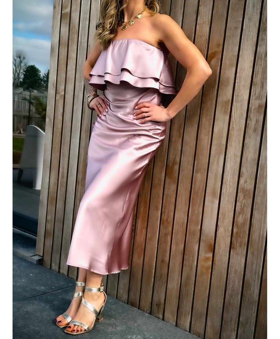ROBE ROSE SATINÉE - CONSTANCE