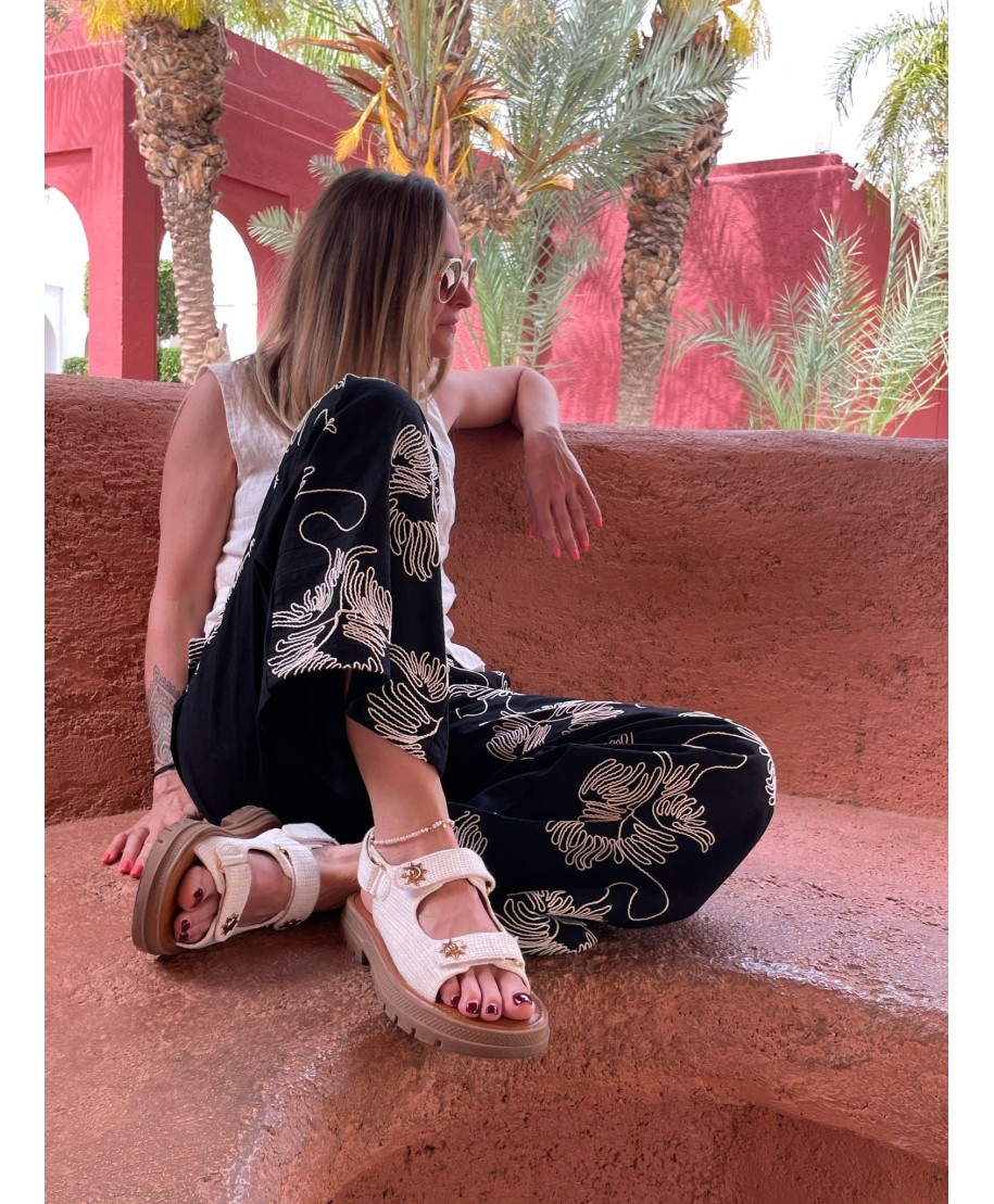 PANTALON NOIR BRODERIE - NOUR