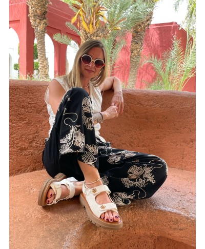 PANTALON NOIR BRODERIE - NOUR