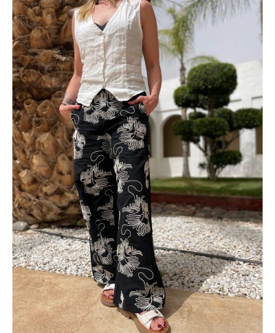 PANTALON NOIR BRODERIE - NOUR