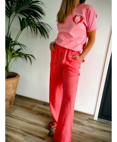 PANTALON EN LIN CORAIL- SAVANNA