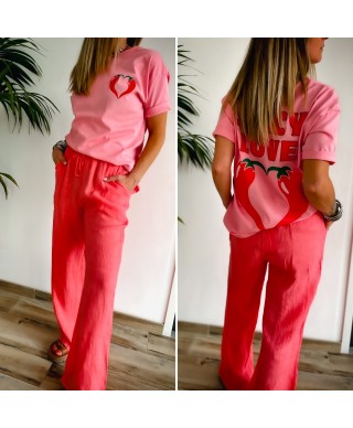 PANTALON EN LIN CORAIL- SAVANNA