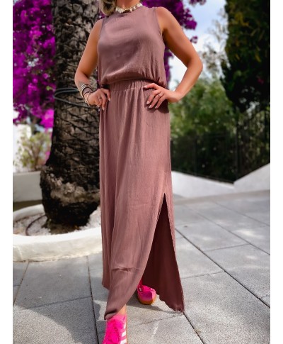 ensemble top et jupe longue taupe femme – Style été 2025