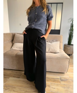 PANTALON FLUIDE NOIR WIDE - PAOLO