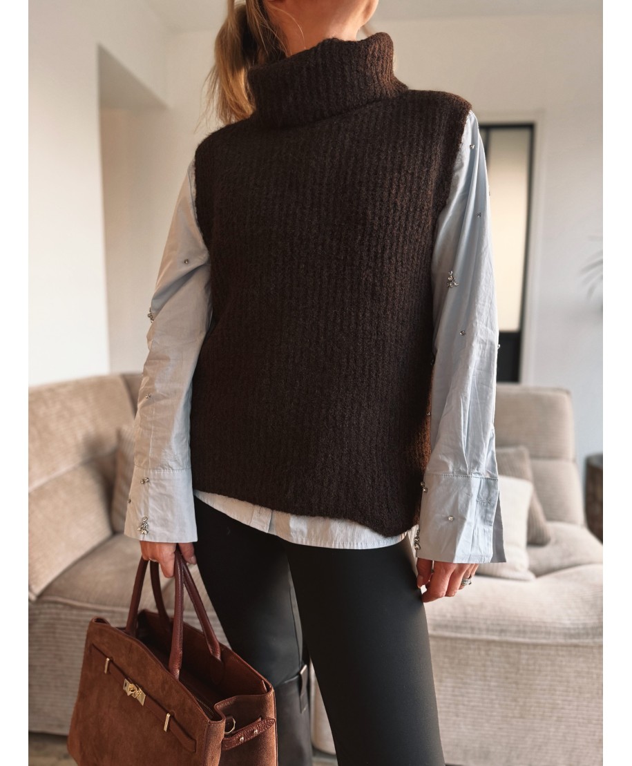 MAILLE SANS MANCHES MARRON - CETIA