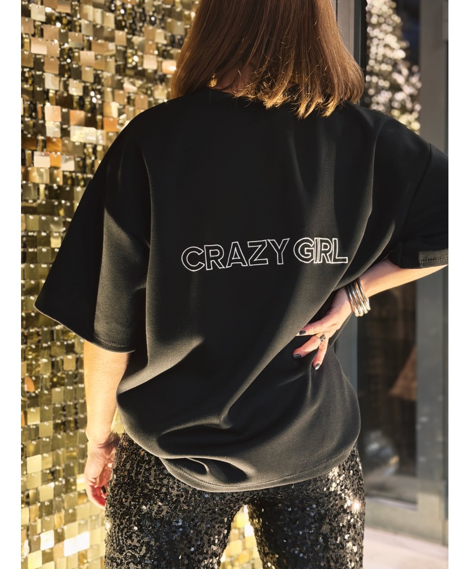 T-SHIRT NOIR - CRAZY GIRL