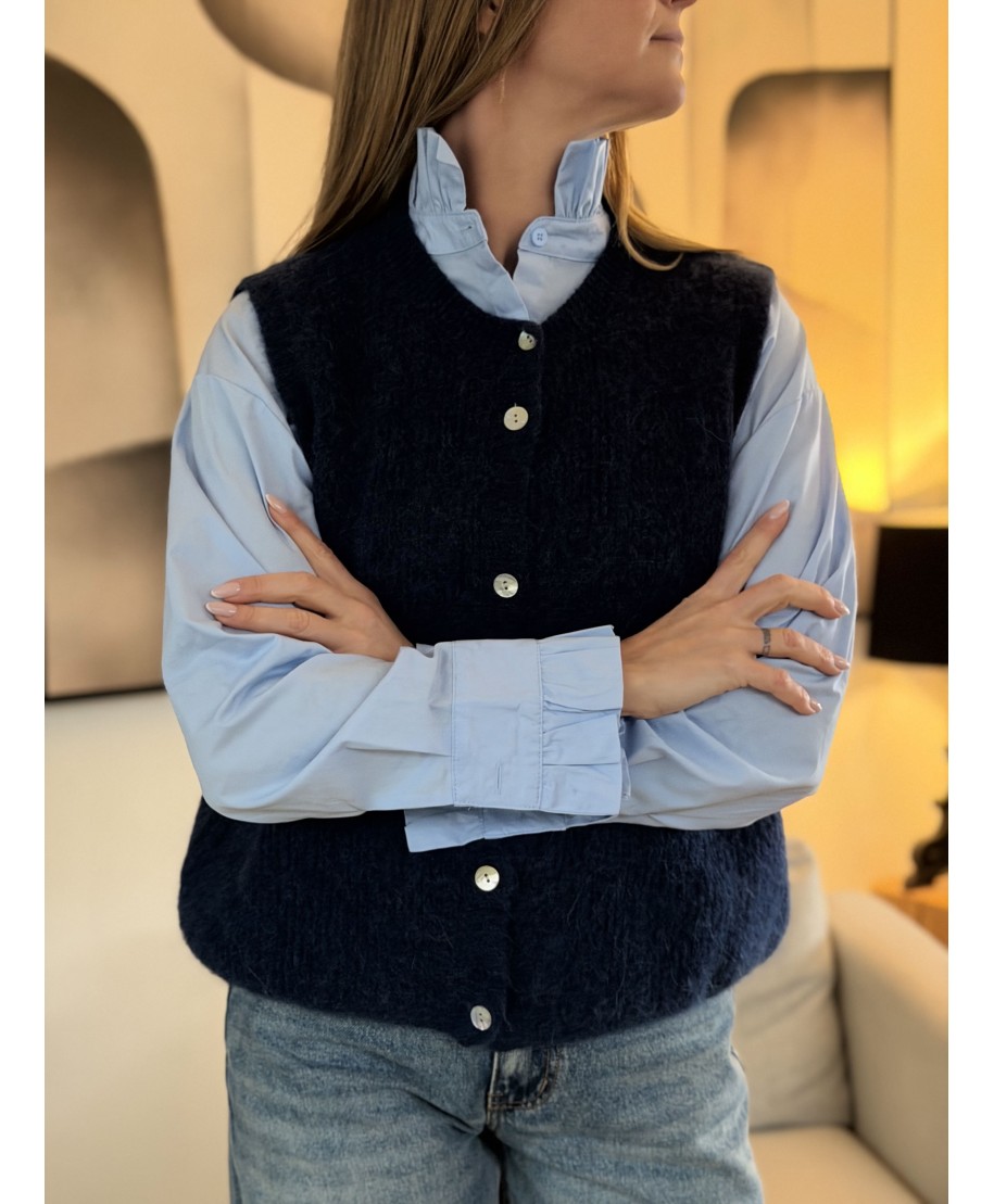 MAILLE SANS MANCHES BLEU MARINE - SUZIE