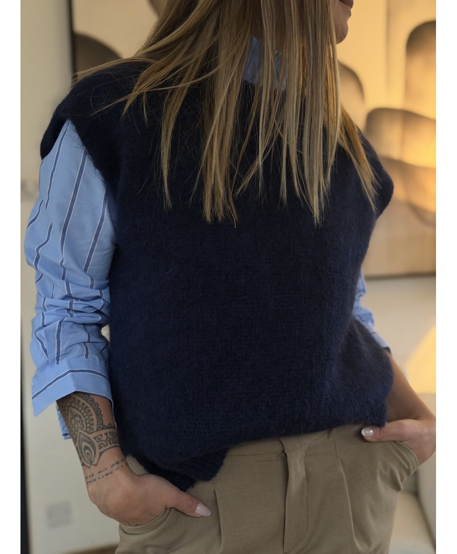 MAILLE SANS MANCHES BLEU MARINE - KARL