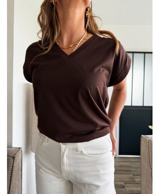 TEE SHIRT CHOCOLAT COL V GARCIA