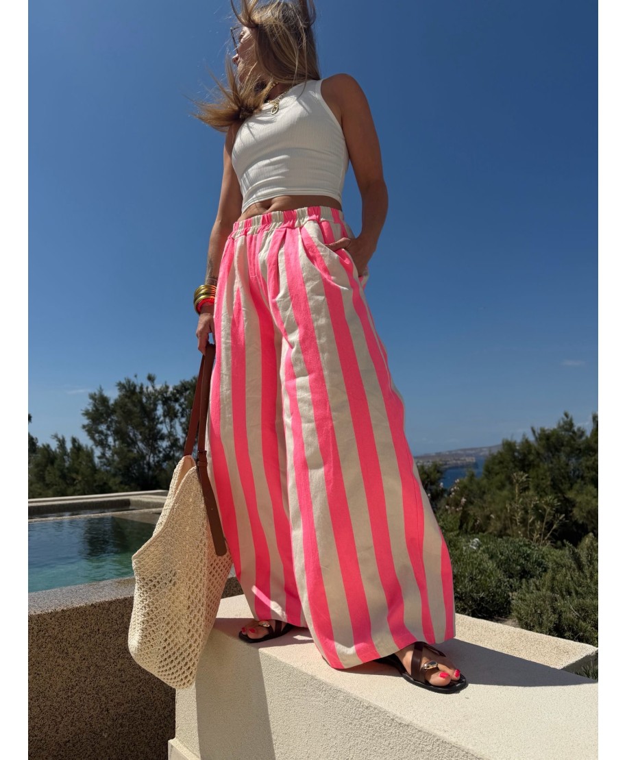 PANTALON RAYÉ ROSE - ICARE