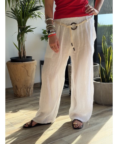 PANTALON LIN BLANC - OLIVIA
