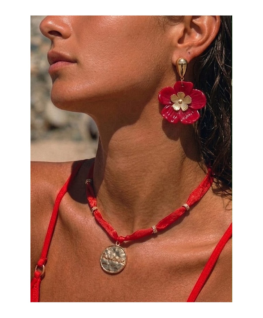 BOUCLE D'OREILLES FLEUR ROUGE