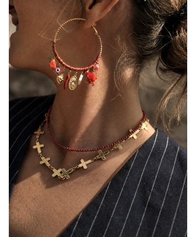 Boucles d’oreilles créoles Amulette Rouge