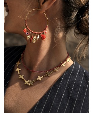Boucles d’oreilles créoles Amulette Rouge