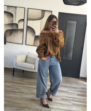BLOUSE COL BARDOT CARAMEL - JUSTINE