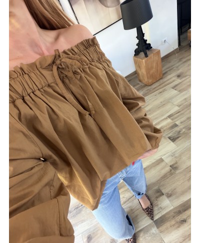 BLOUSE COL BARDOT CARAMEL - JUSTINE