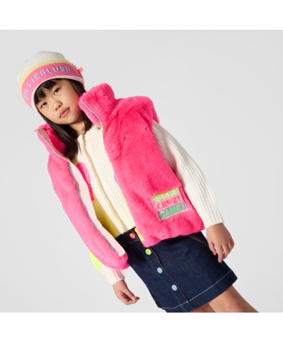 VESTE SANS MANCHE FOURRURE ROSE FLUO