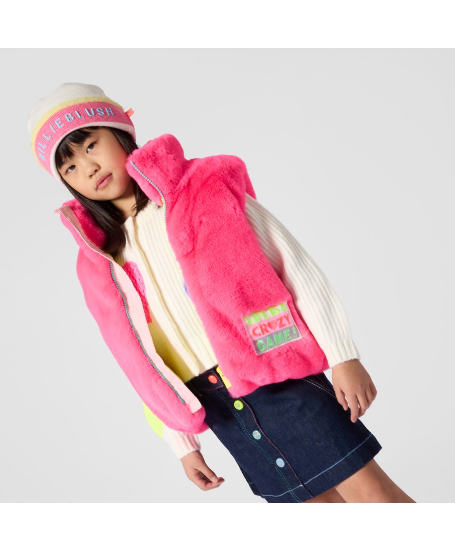 VESTE SANS MANCHE FOURRURE ROSE FLUO